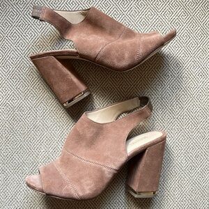 Michael Michael Kors Brown Suede Peep Toe Slingback Block Heels, 7.5